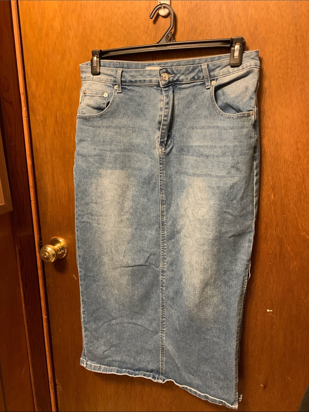 Classic Light Blue Denim Maxi Skirt